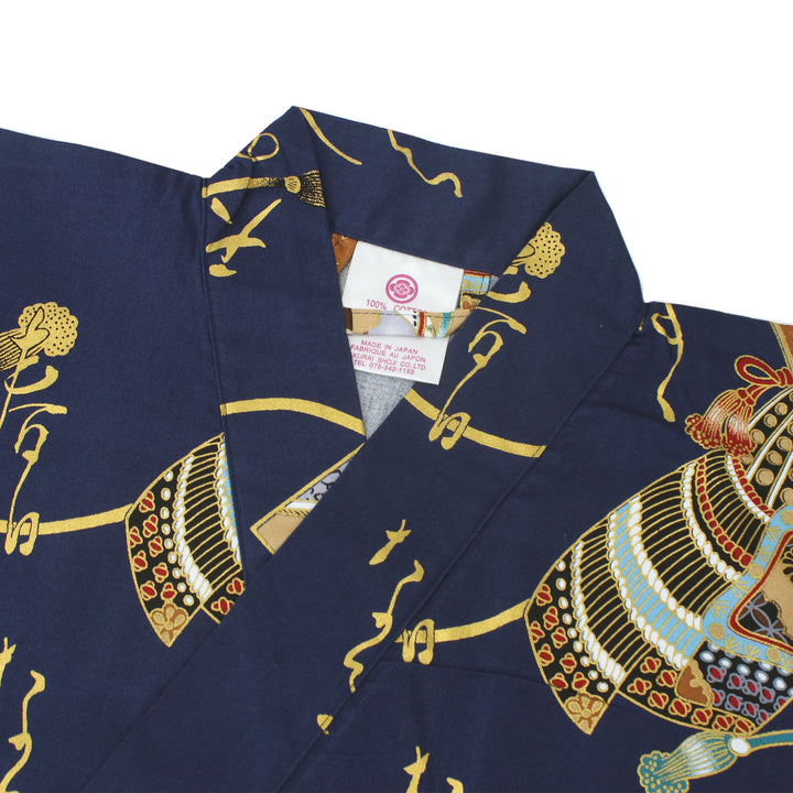 Boy's Kids Yukata Robe Japanese Kimono for summer - "Samurai" Navy