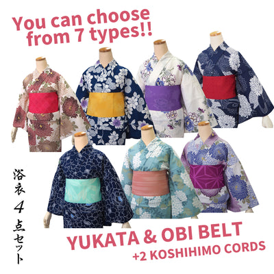 Women's Yukata Coordinate Set of 4 items Floral pattern -7 types-