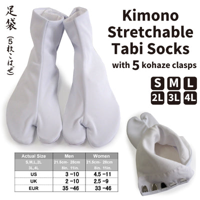 Japanese Kimono Stretchable Nylon Tabi Socks with 5 kohaze clasps Unisex 21.5cm-28cm -Yamabuki