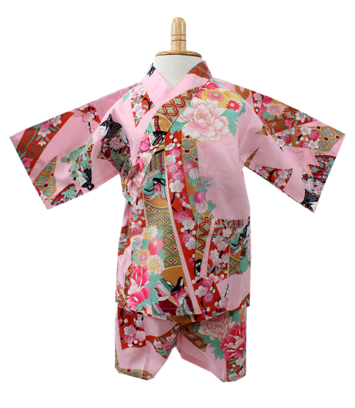 Girl's Kids Jinbei Yukata Robe Kimono for Summer- Little Dolls Pink