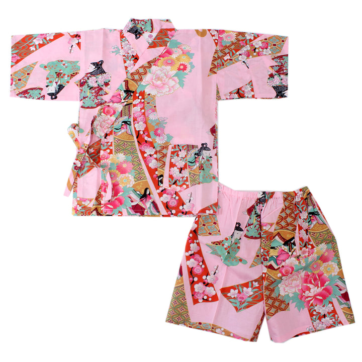 Girl's Kids Jinbei Yukata Robe Kimono for Summer- Little Dolls Pink