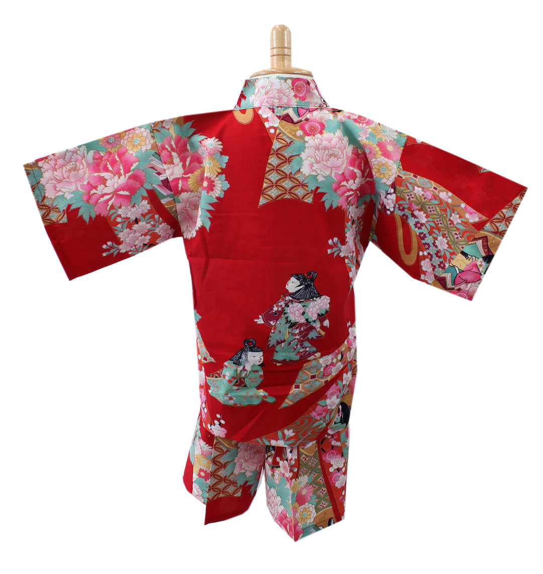 Girl's Kids Jinbei Yukata Robe Kimono for Summer- Little Dolls Red