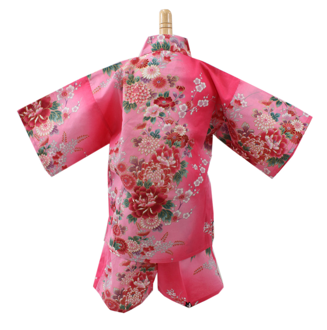 Girl's Kids Jinbei Yukata Robe Kimono for Summer- Dolls in Color Gradation Pink