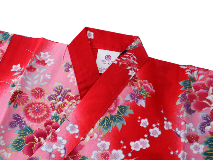 Girl's Kids Jinbei Yukata Robe Kimono for Summer- Dolls in Color Gradation Red