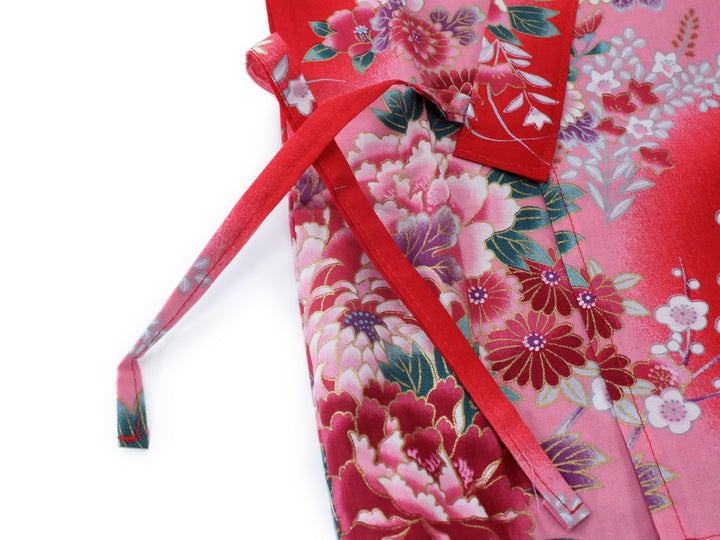 Girl's Kids Jinbei Yukata Robe Kimono for Summer- Dolls in Color Gradation Red