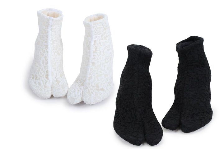 Womens Fleece Lace Japanese Kimono Tabi Socks Stretch 4 Kohaze 21.5 - 27.0cm White/Black