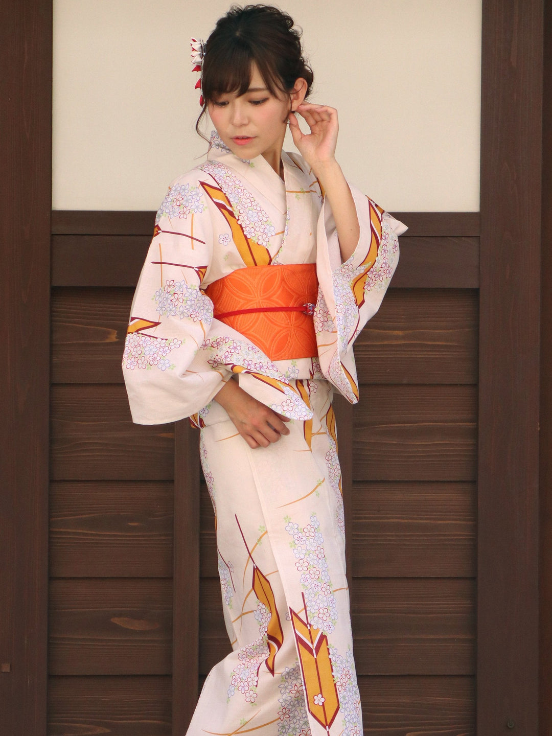 Women's Hanhaba-Obi for Japanese kimono/yukataUnlined Shippo Orange