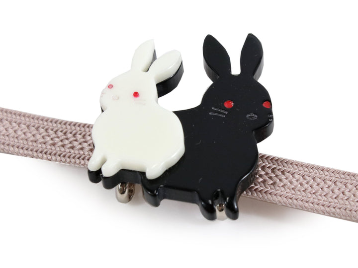 Obidome Sash Clip, Japanese Kimono Accessory - Acrylic Rabbit