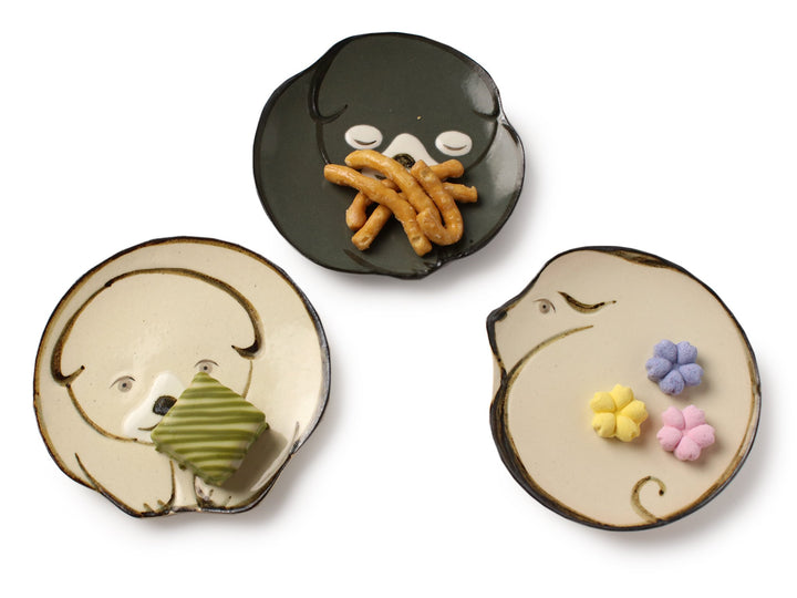 Kyo-yaki Ware Tiny plate series "Puppy" - 3 Plate SET