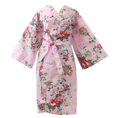 Women's Happi Coat: Kimono Robe - Princess&Peony Pink