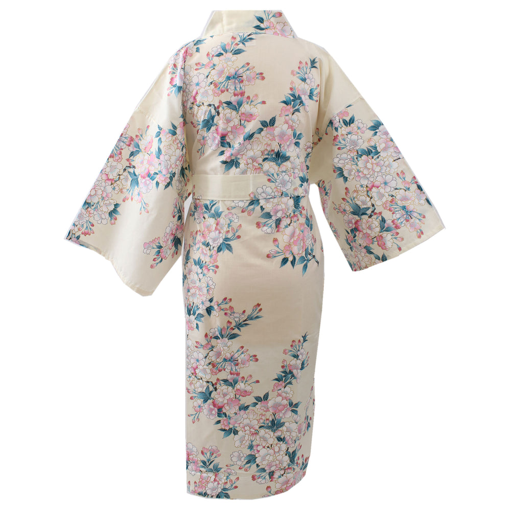 Women's Happi Coat: Kimono Robe - Cherry Blossom White