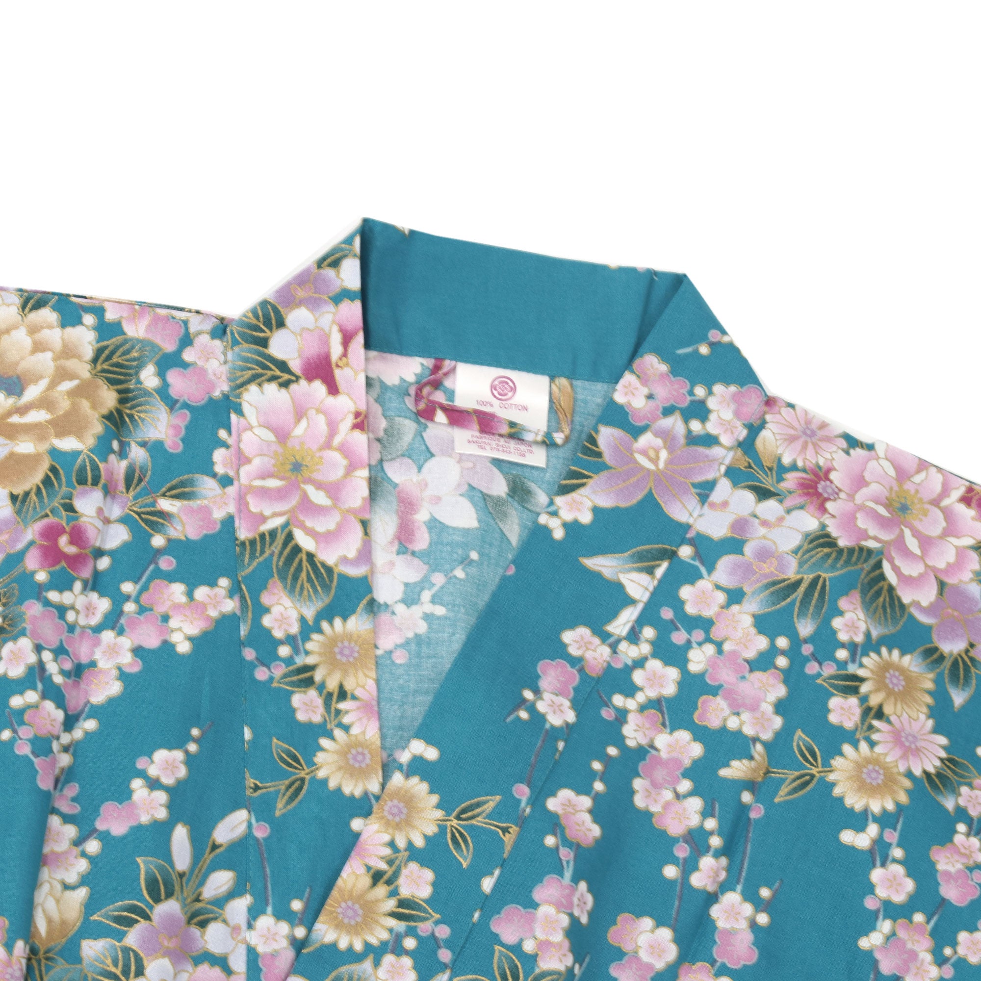 Women's Happi Coat: Kimono Robe - Peony & Orchis Turquois – Kyoto