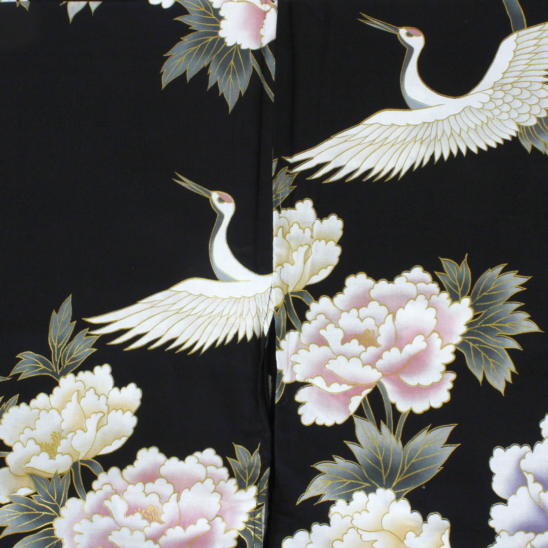 Women's Yukata Robe Japanese Summer Kimono - Peony & Crane Black