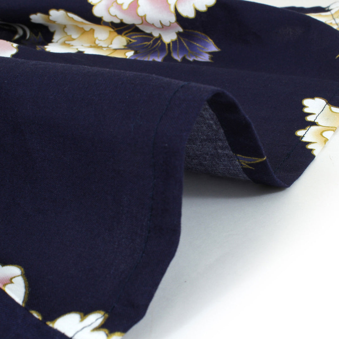 Women's Yukata Robe Japanese Summer Kimono - Peony & Crane Navy