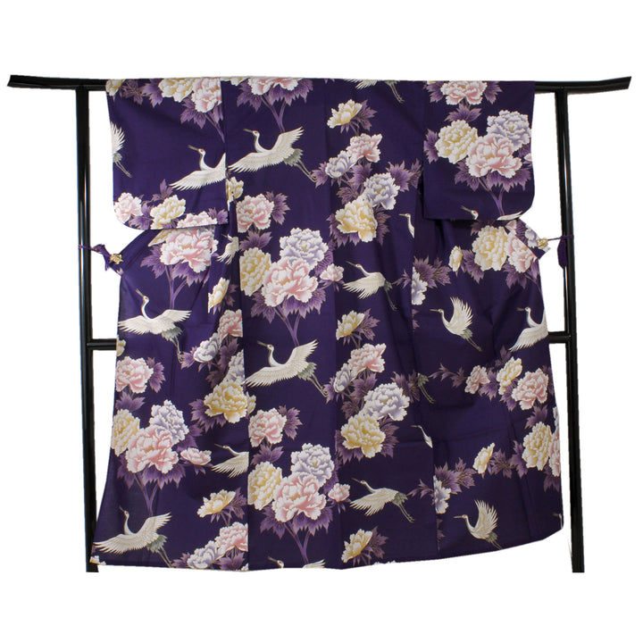 Japan Purple Robe Women's Yukata Robe Japanese Summer Kimono - Peony & Crane Purple ...
