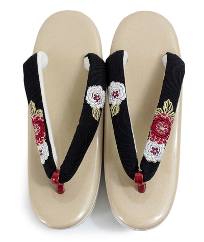 Women's Japanese kimono zori sandals - Gold x White, Black hanao