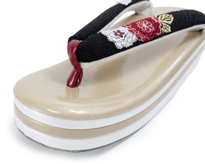 Women's Japanese kimono zori sandals - Gold x White, Black hanao