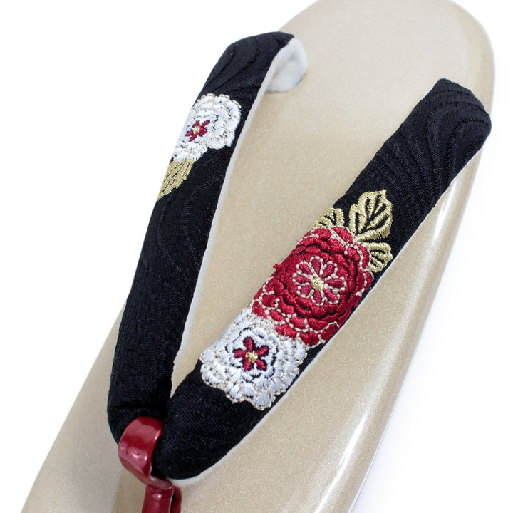 Women's Japanese kimono zori sandals - Gold x White, Black hanao