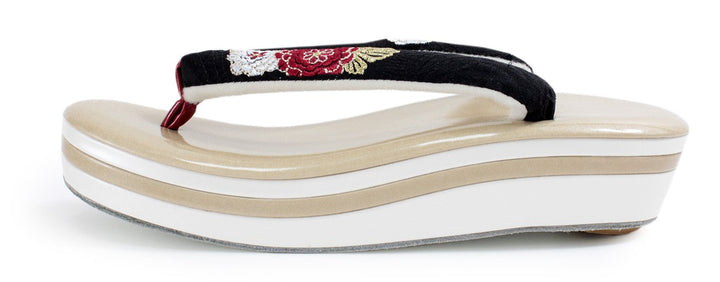 Women's Japanese kimono zori sandals - Gold x White, Black hanao