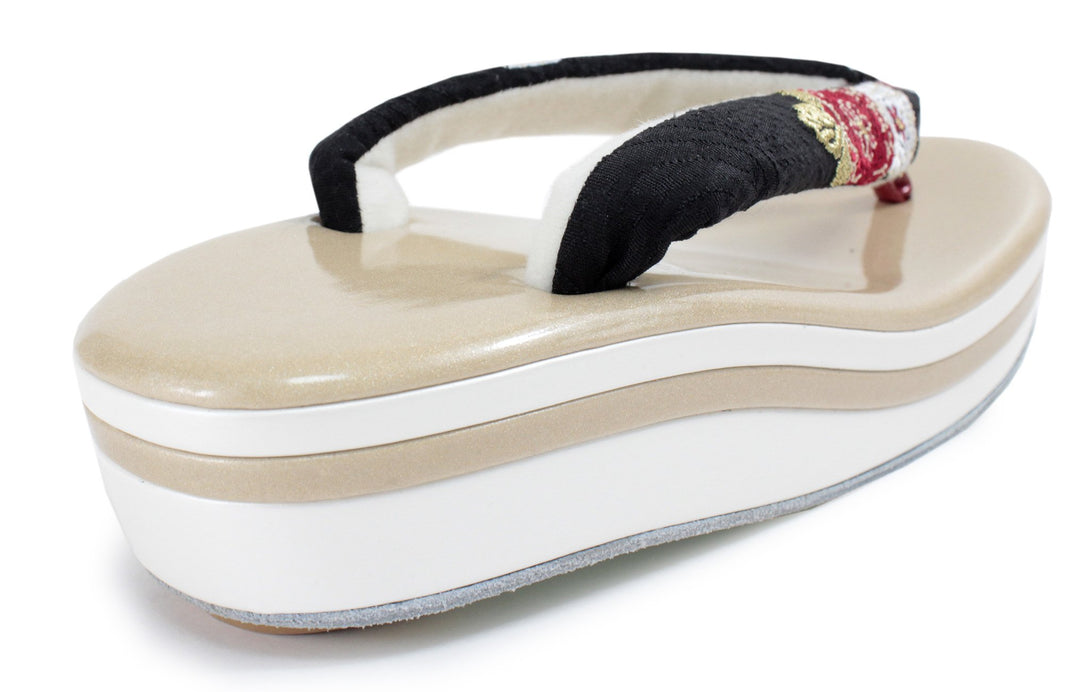 Women's Japanese kimono zori sandals - Gold x White, Black hanao