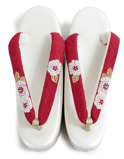 Women's Japanese kimono zori sandals -  White, Red hanao