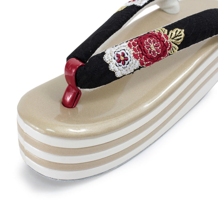 Women's Japanese kimono zori sandals - Gold x White, Black hanao