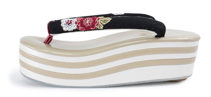 Women's Japanese kimono zori sandals - Gold x White, Black hanao