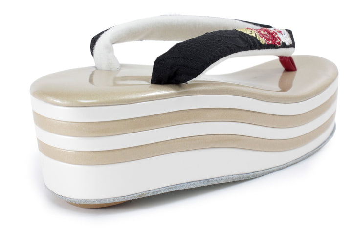 Women's Japanese kimono zori sandals - Gold x White, Black hanao