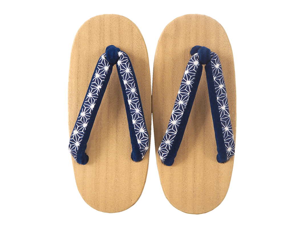 Kids Japanese Kimono Yukata Wooden Geta Sandals, 6.5"/16.5cm Beige Blue