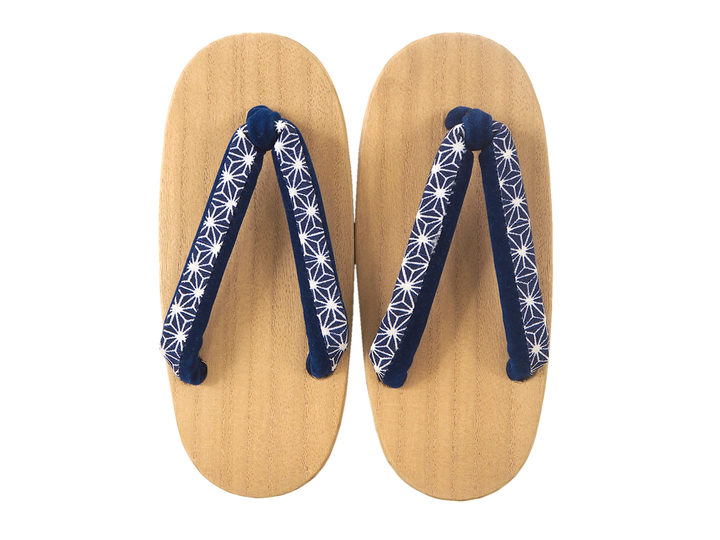 Kids Japanese Kimono Yukata Wooden Geta Sandals, 6.5"/16.5cm Beige Blue