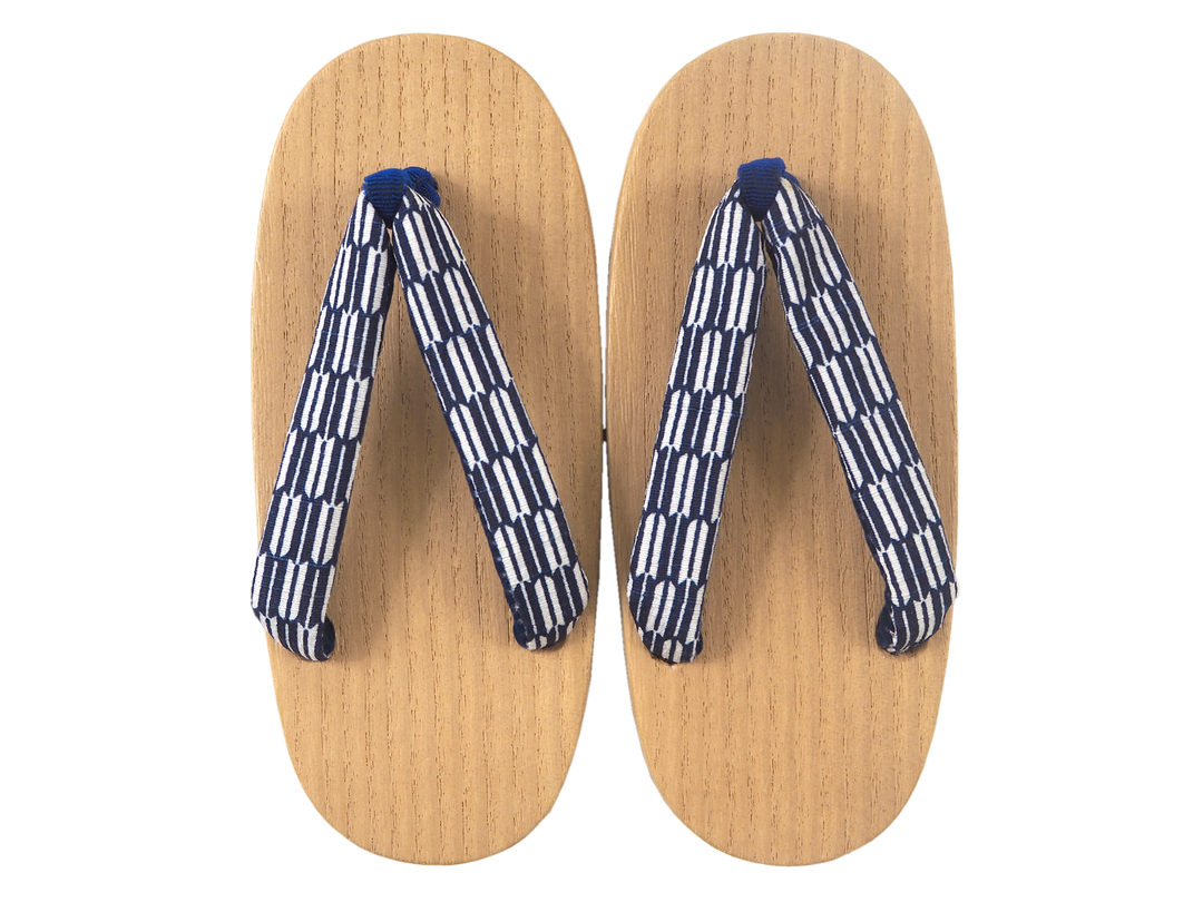 Kids Japanese Kimono Yukata Wooden Geta Sandals, 6.5"/16.5cm Beige Blue