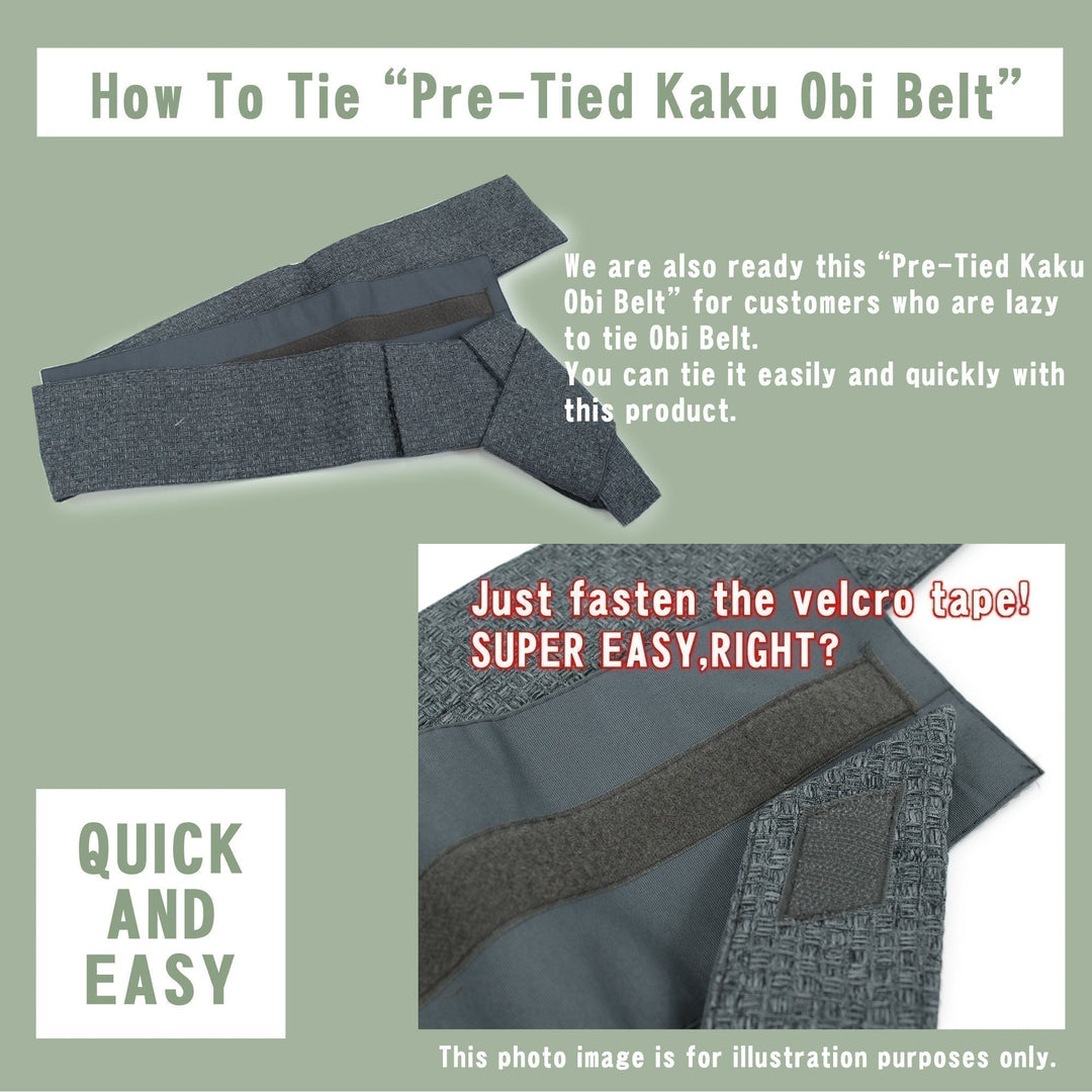 Men's Easy Yukata Coordinate Set of 4 Items For Beginners :How to tie ”pre-tied kaku obi belt””