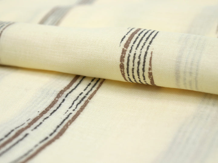 Men's Easy Yukata Coordinate Set of 4 Items For Beginners :Cream Yellow/Brown Thin Stripe