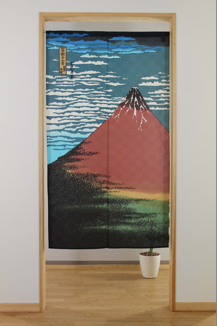 Noren Japanese Doorway Curtain Tapestry Ukiyoe "Red Fuji"