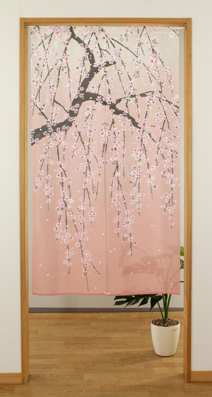 Noren Japanese Doorway Curtain  "Weeping Cherry(Shidare Sakura)"