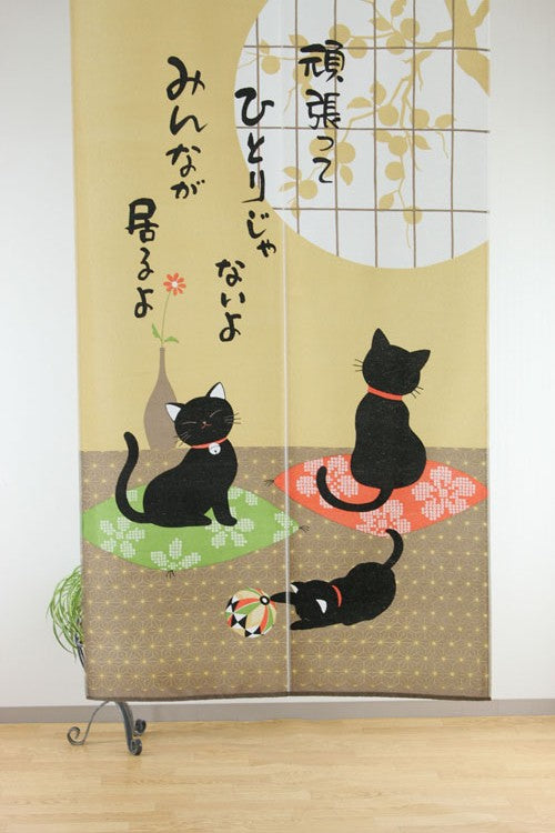 Noren Japanese Doorway Curtain Tapestry Polyester "Lying Black Cats"