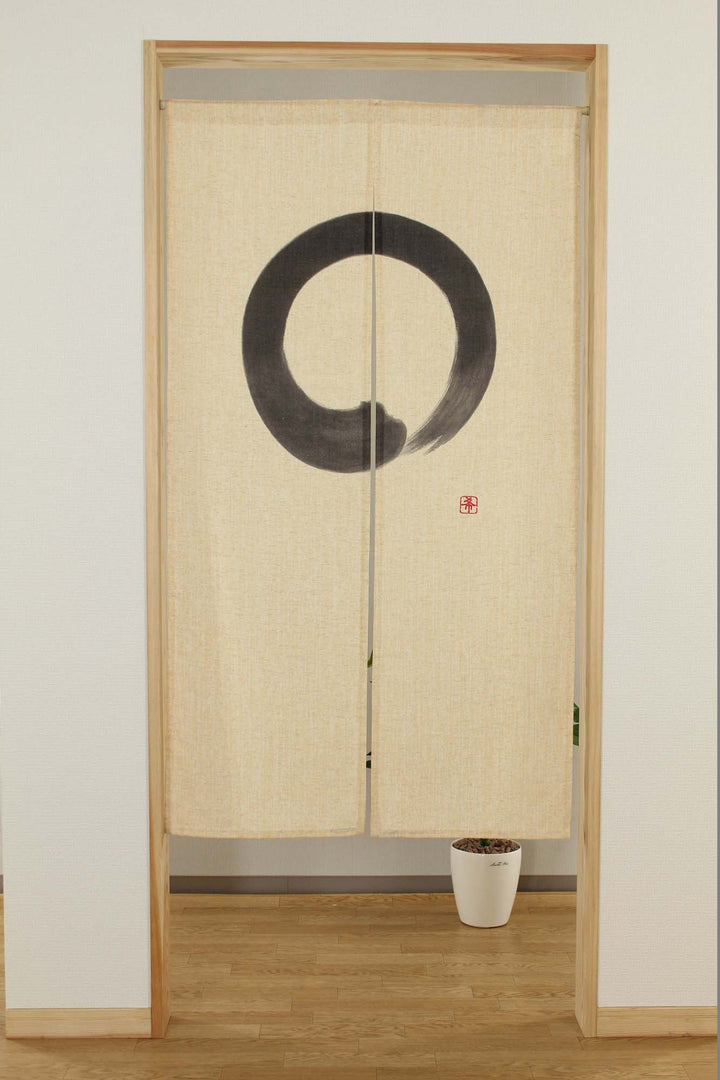 Noren Japanese Doorway Curtain Tapestry "Enso: Zen Calligraphy"