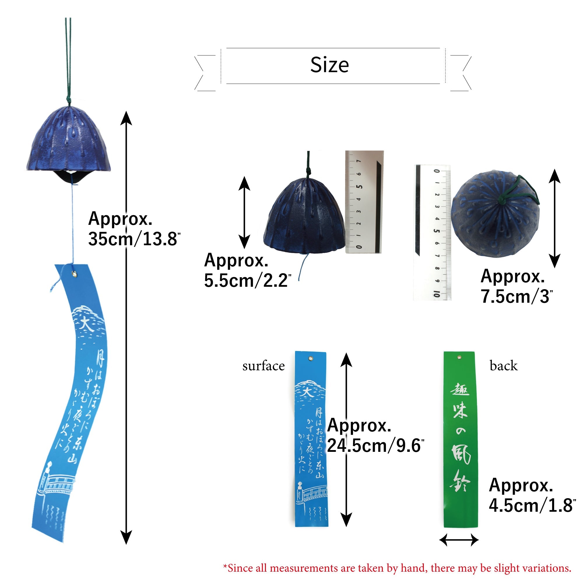 Japanese Furin,Wind Chime Nanbu Cast Iron Handcraft, Navy Bell