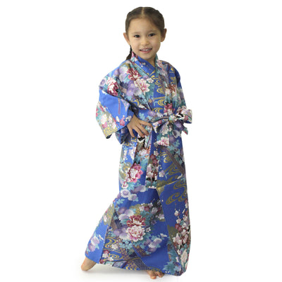 Girl's Easy Yukata / Kimono Robe : Japanese Traditional Clothes - Little "Kimono" Princess Blue