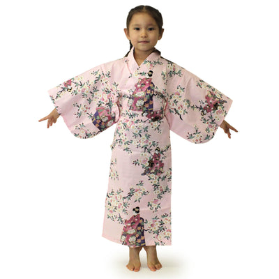 Girl's Easy Yukata / Kimono Robe : Japanese Traditional Clothes - Lovely "Maiko" Pink