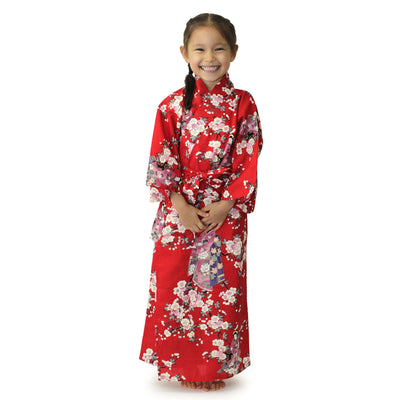 Girl's Easy Yukata / Kimono Robe : Japanese Traditional Clothes - Lovely "Maiko" Red