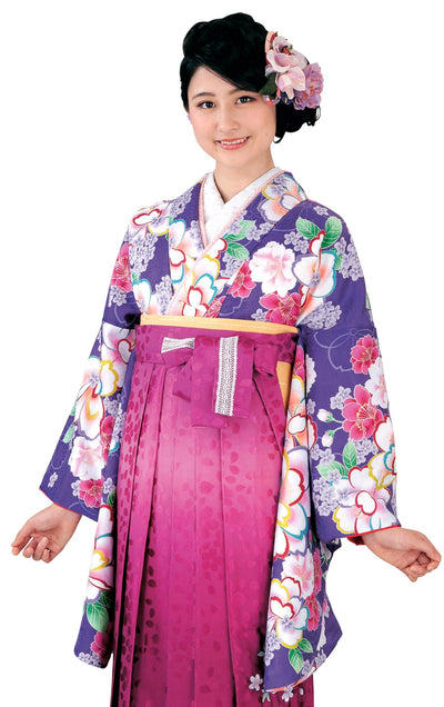 Woman's Japanese Nishakusode Kimono for Hakama - Purple