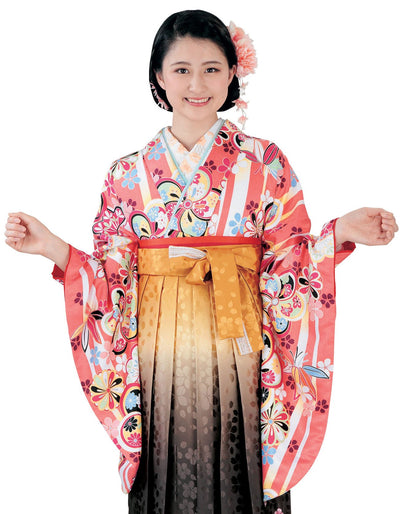 Woman's Japanese Nishakusode Kimono for Hakama - Pink