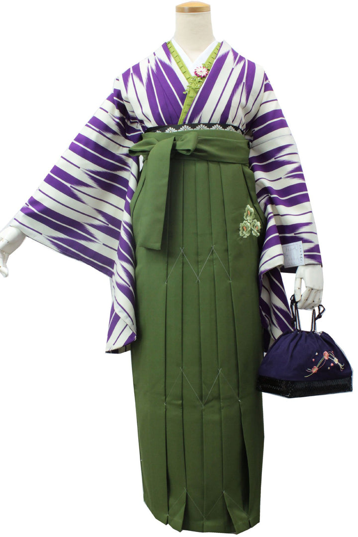 Women's Washable Nishakusode Kimono for Hakama - Ivory Purple Arrow Feather