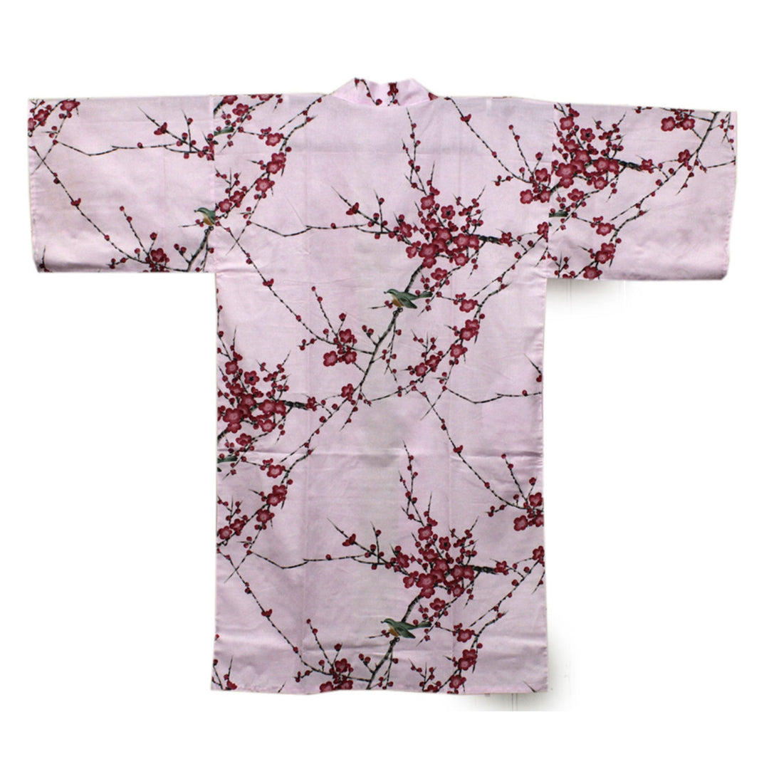 Women's Happi Coat: Kimono Robe - Plum & Bush Warbler Pink