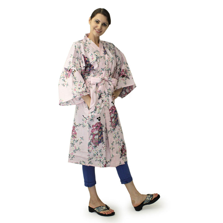 Women's Happi Coat: Kimono Robe - Lovely "Maiko" Pink