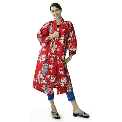 Women's Happi Coat: Kimono Robe - Lovely "Maiko" Red