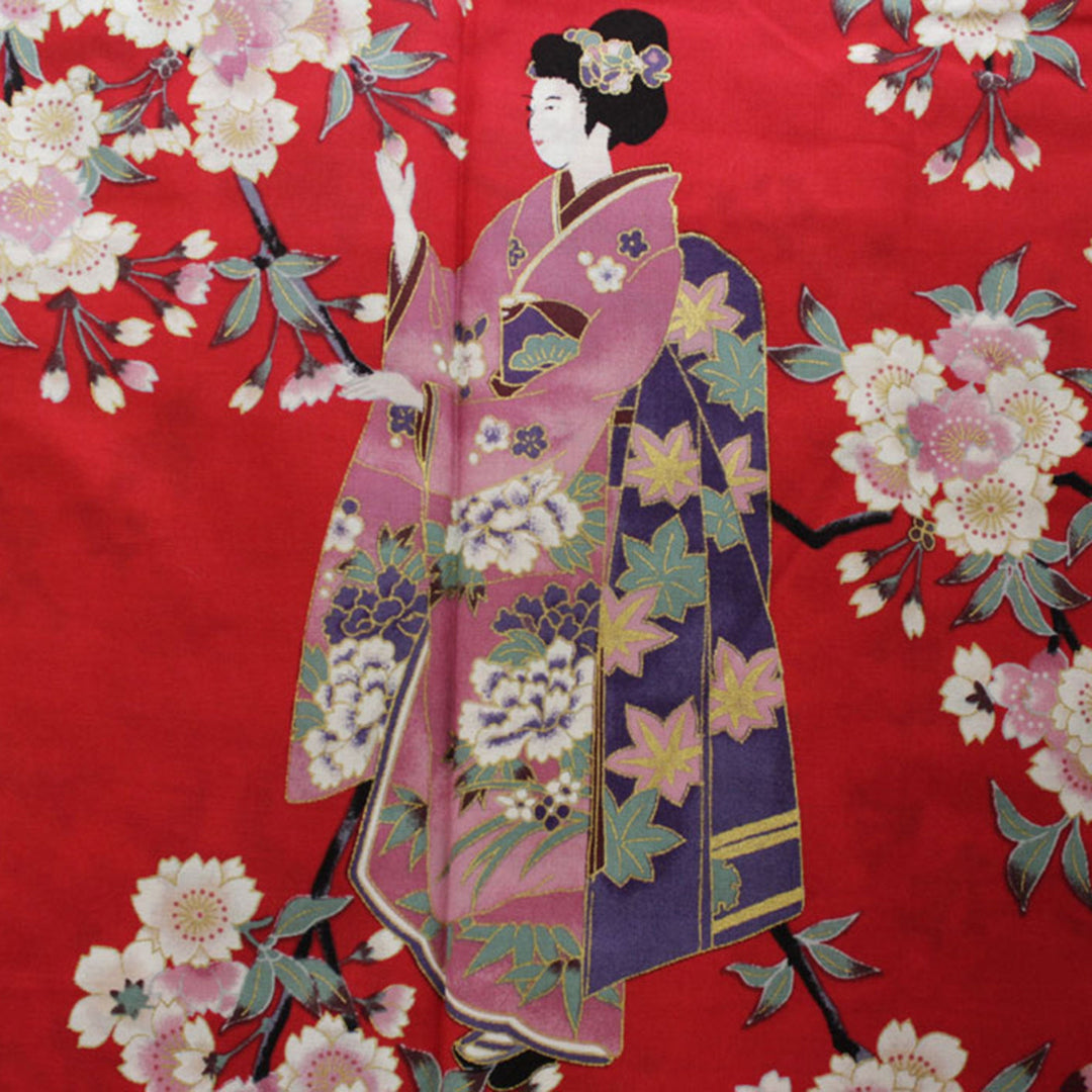 Women's Happi Coat: Kimono Robe - Lovely "Maiko" Red