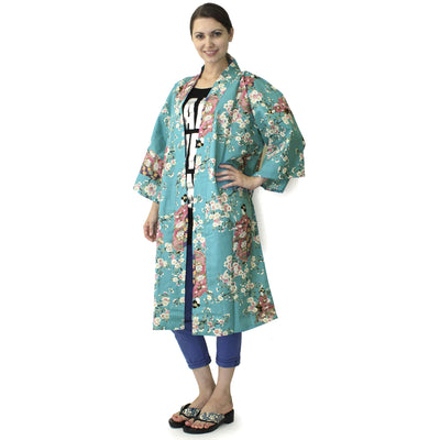 Women's Happi Coat: Kimono Robe - Lovely "Maiko" Turquois