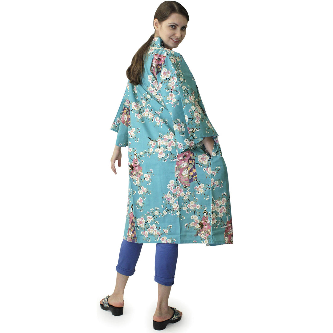 Women's Happi Coat: Kimono Robe - Lovely "Maiko" Turquois